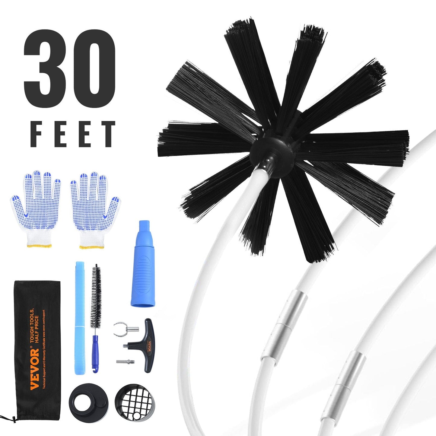9.1m Dryer Vent Cleaner Kit with 22 Brush Pieces & Nylon Flexibility