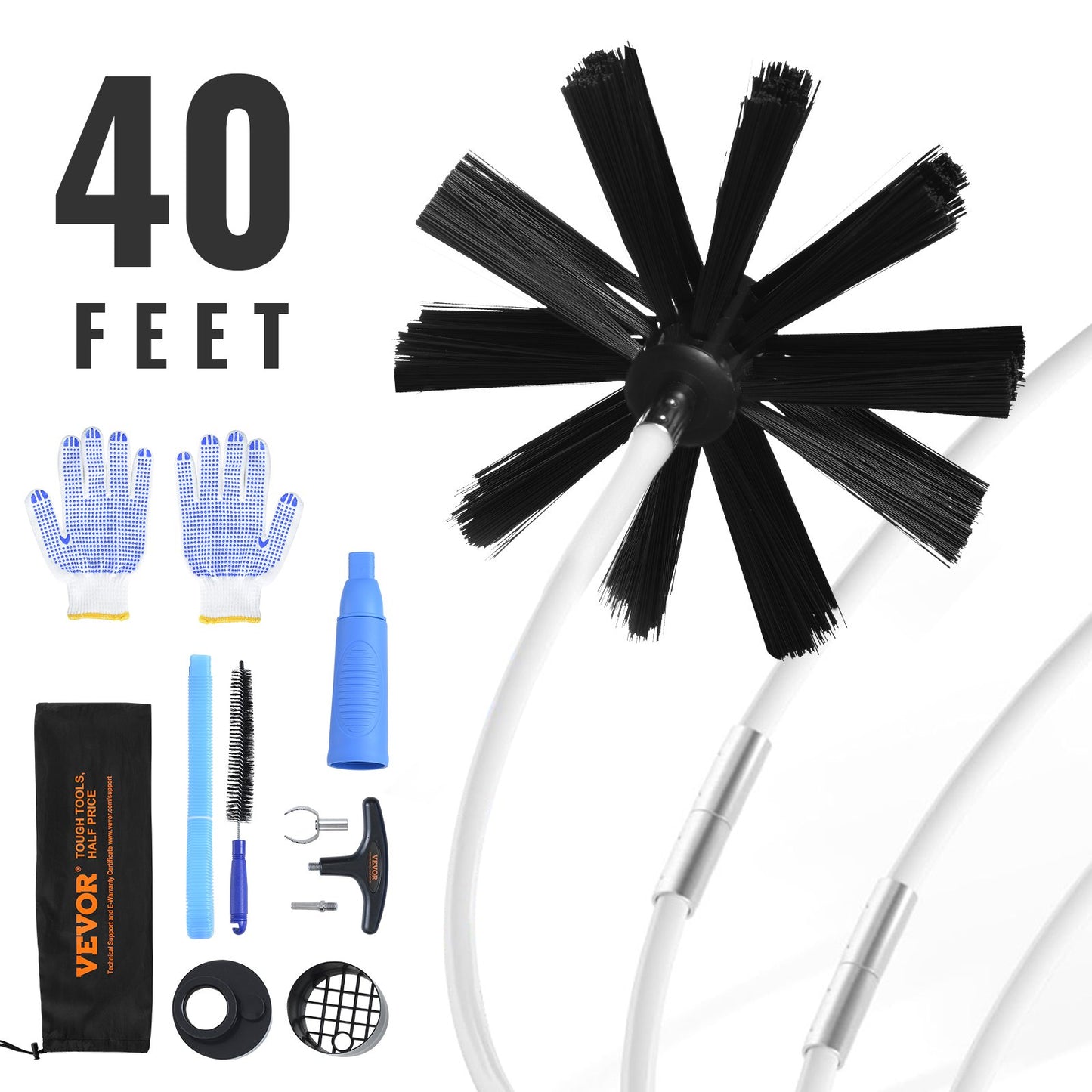 VEVOR 12.2M Dryer Vent Cleaner Kit, 29 Pieces Duct Cleaning Brush, Reinforced Nylon