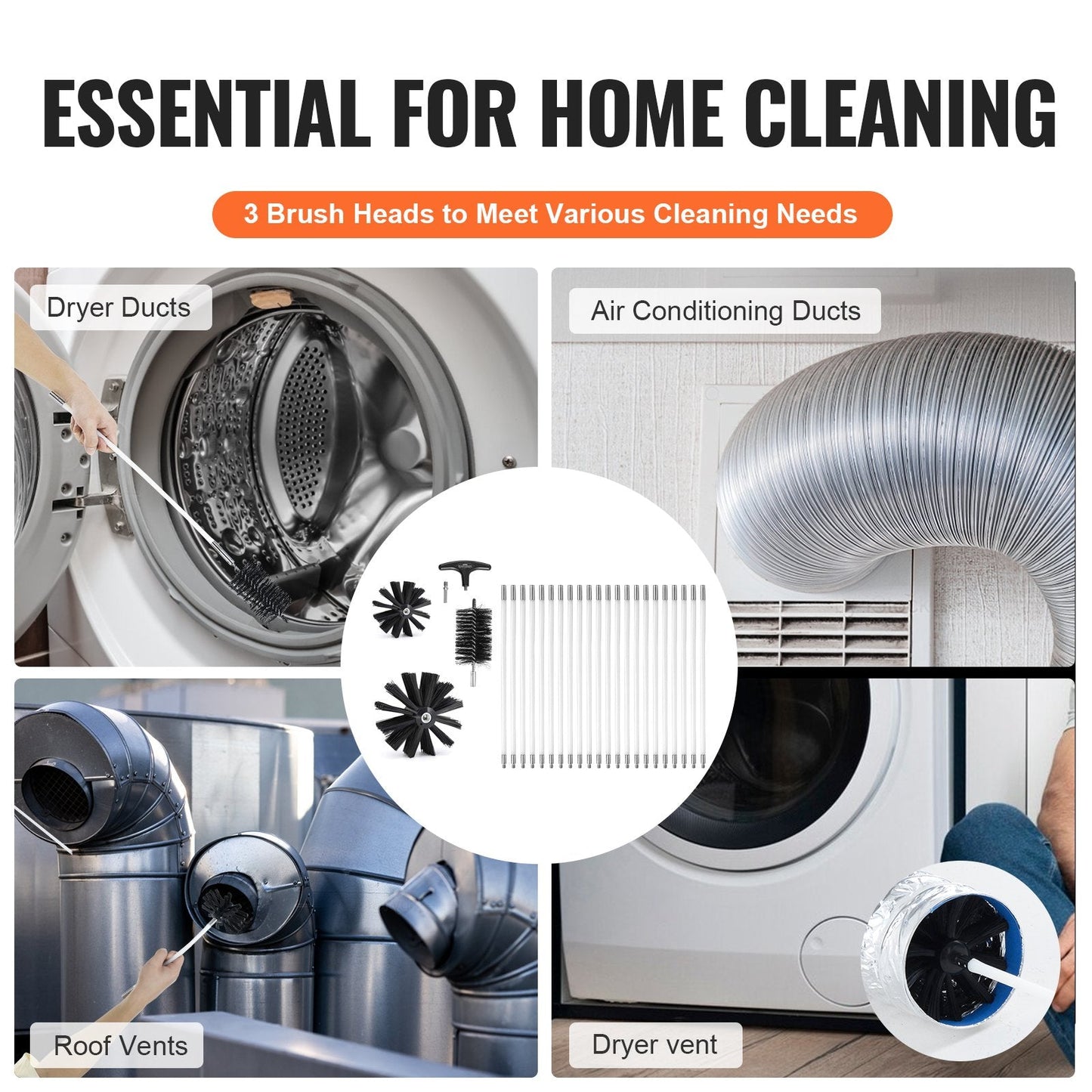 22-Piece 9.1m Dryer Vent Cleaning Kit with Flexible Nylon Brushes