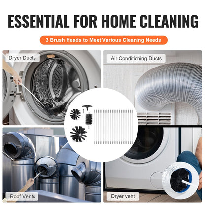 22-Piece 9.1m Dryer Vent Cleaning Kit with Flexible Nylon Brushes
