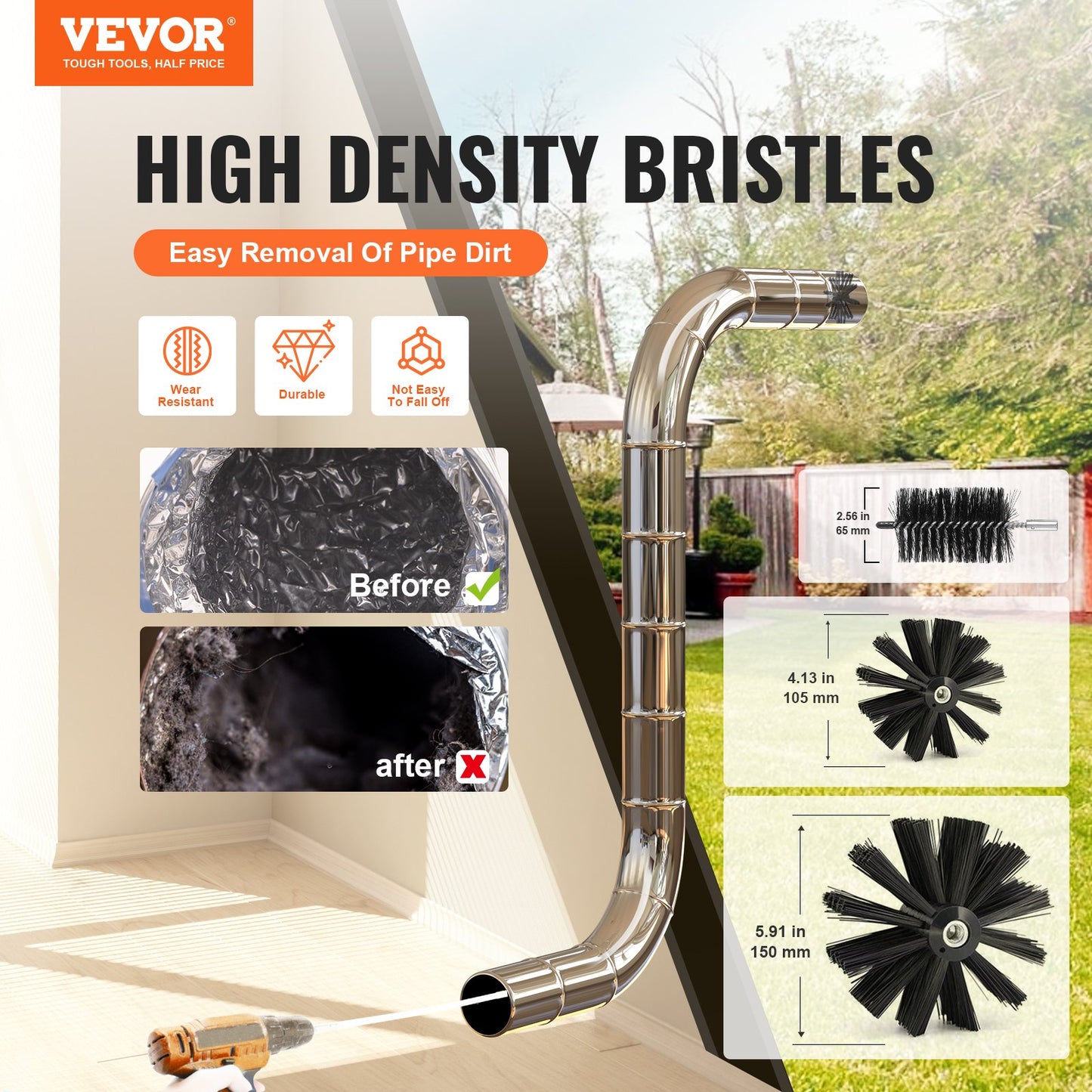 VEVOR 29 Pieces 12.2M Dryer Vent Cleaner Kit, Include 3 Different Sizes Flexible