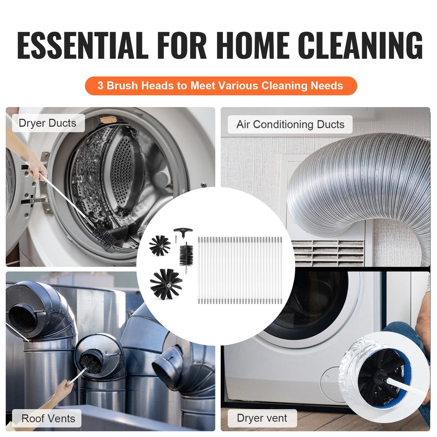 29-Piece 12.2M Dryer Vent Cleaner Kit with Flexible Nylon Brushes