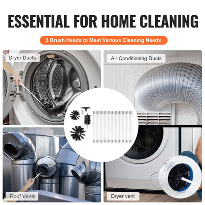 29-Piece 12.2M Dryer Vent Cleaner Kit with Flexible Nylon Brushes