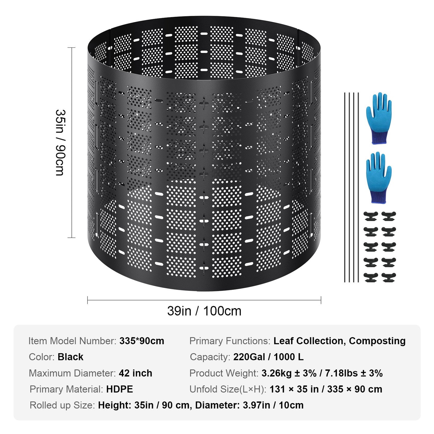 VEVOR Compost Bin 1000 L, Outdoor Expandable Composter, Easy to Setup & Large Capacity