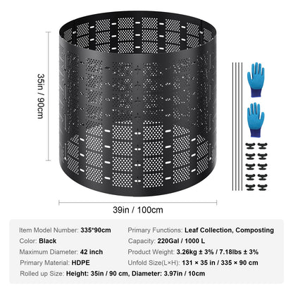 VEVOR Compost Bin 1000 L, Outdoor Expandable Composter, Easy to Setup & Large Capacity