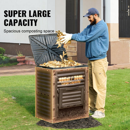 Large Outdoor Compost Bin 300L, BPA-Free, Easy Assembly, UV-Resistant, Black