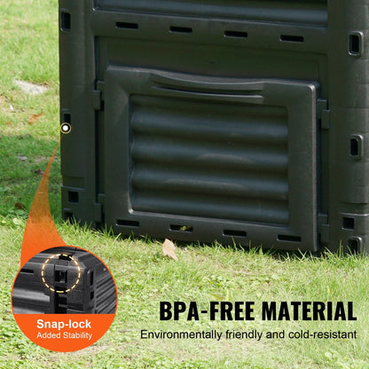 Large Outdoor Compost Bin 300L, BPA-Free, Easy Assembly, UV-Resistant, Black
