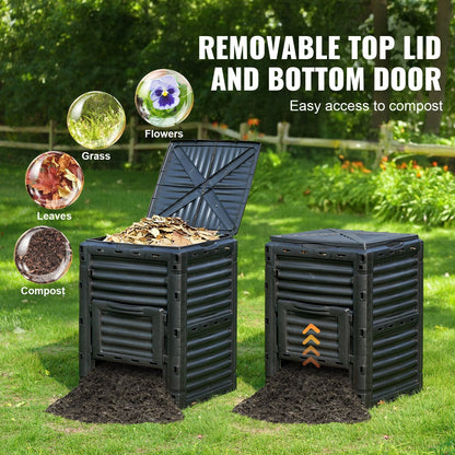 Large Outdoor Compost Bin 300L, BPA-Free, Easy Assembly, UV-Resistant, Black