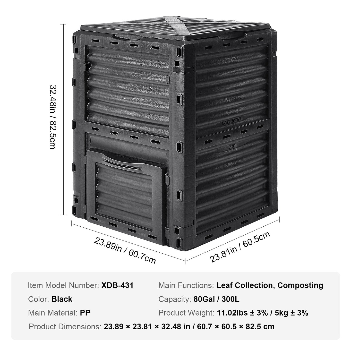 VEVOR Garden Compost Bin 300 L, BPA Free Composter, Large Capacity Outdoor Composting