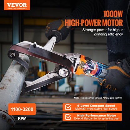 VEVOR Pipe Tube Polisher Sander, 1300W Pipe Belt Sander with 6 Variable Speeds 1100-3200rpm,