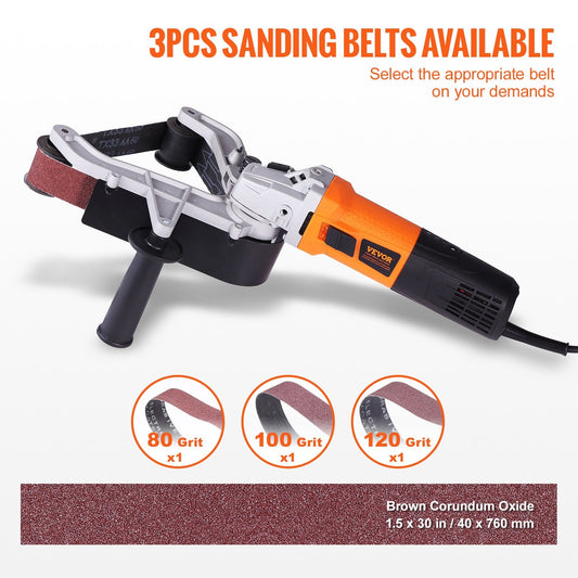 1300W Pipe Belt Sander with 6 Speeds, 3 Belts for Finishing & Rust Removal