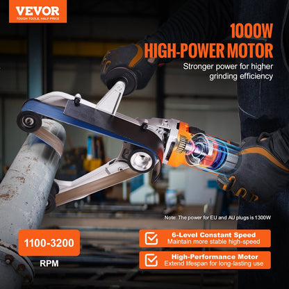 1300W Tube Polisher with 6 Speeds, Includes 50 Sanding Belts, 5.3 kg Weight