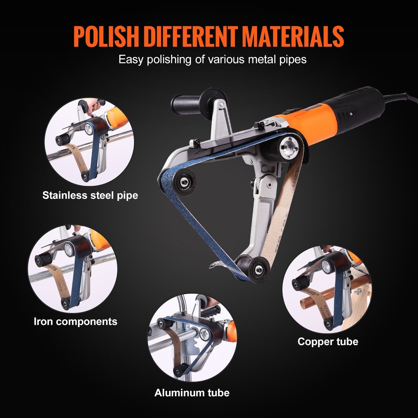 1300W Tube Polisher with 6 Speeds, Includes 50 Sanding Belts, 5.3 kg Weight