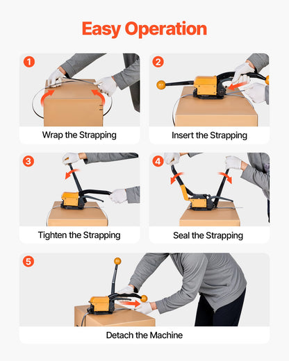 Banding Strapping Kit, Heavy Duty A3 Steel Banding Sealer Tool with Adjustable Width, Manual Metal Pallet Packaging Strapping Kit for Warehouse, Transportation, Industrial Bundling, Home Use