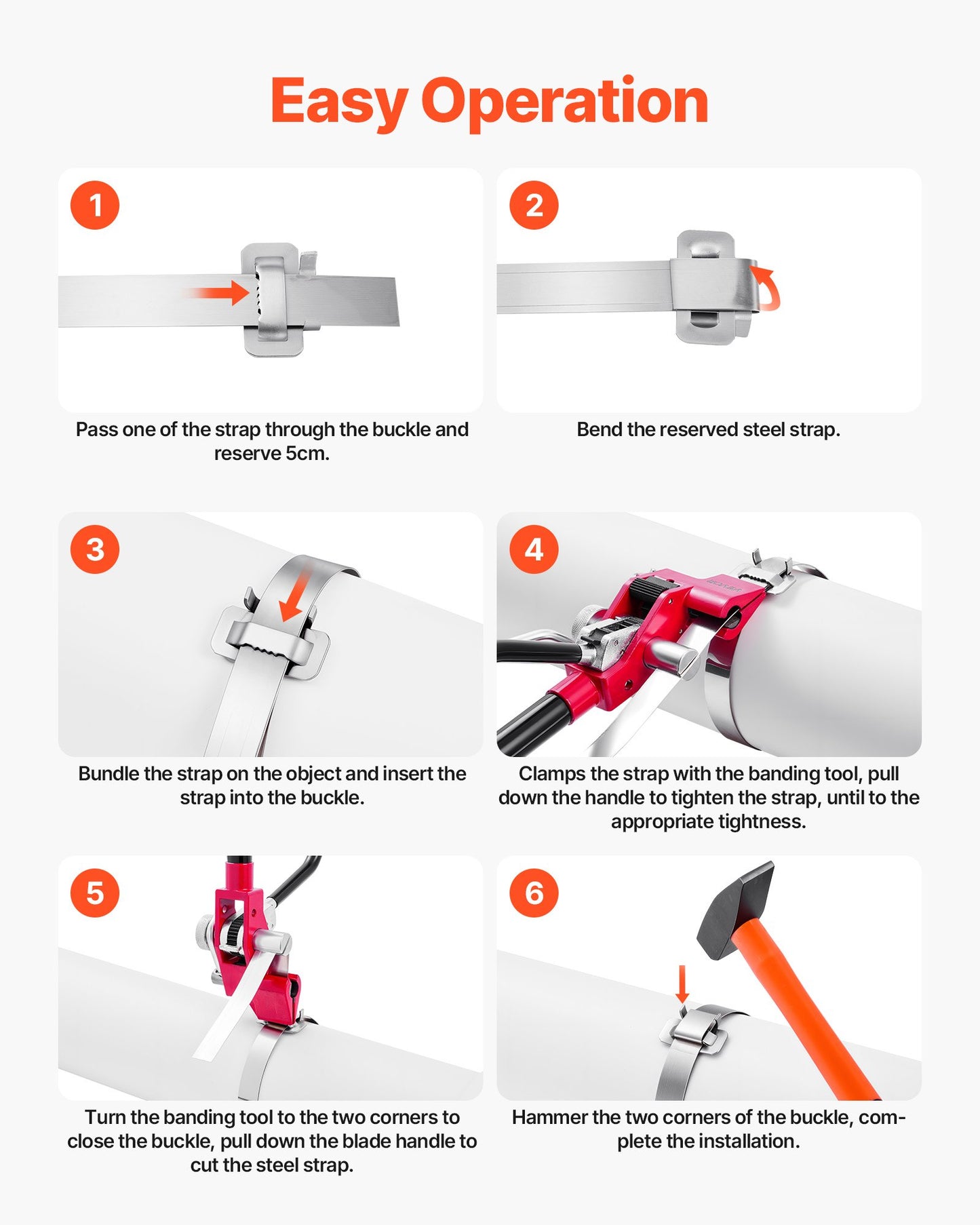 Steel Banding Strapping Kit, Heavy Duty Banding Sealer Tool with 30.5 m Binding Straps, 100 Metal Clasps, Manual Pallet Packaging Strapping Kit for Warehouse, Transportation, Industrial Bundling