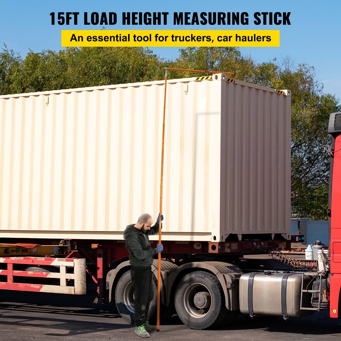 VEVOR Load Height Measuring Stick, 15\' Sturdy Fiberglass Truck Height Stick with