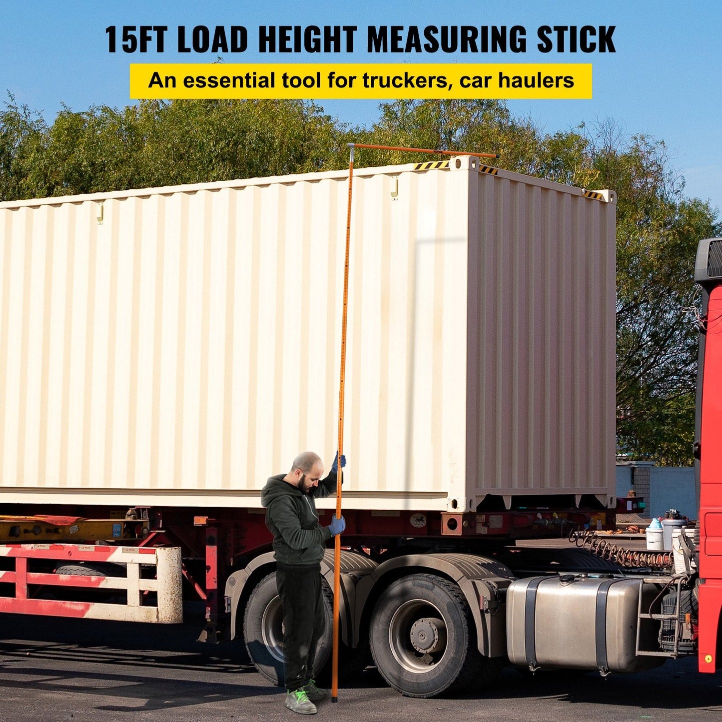 Fiberglass Truck Height Measuring Stick with Adjustable Pole, 4.6-15 Meters