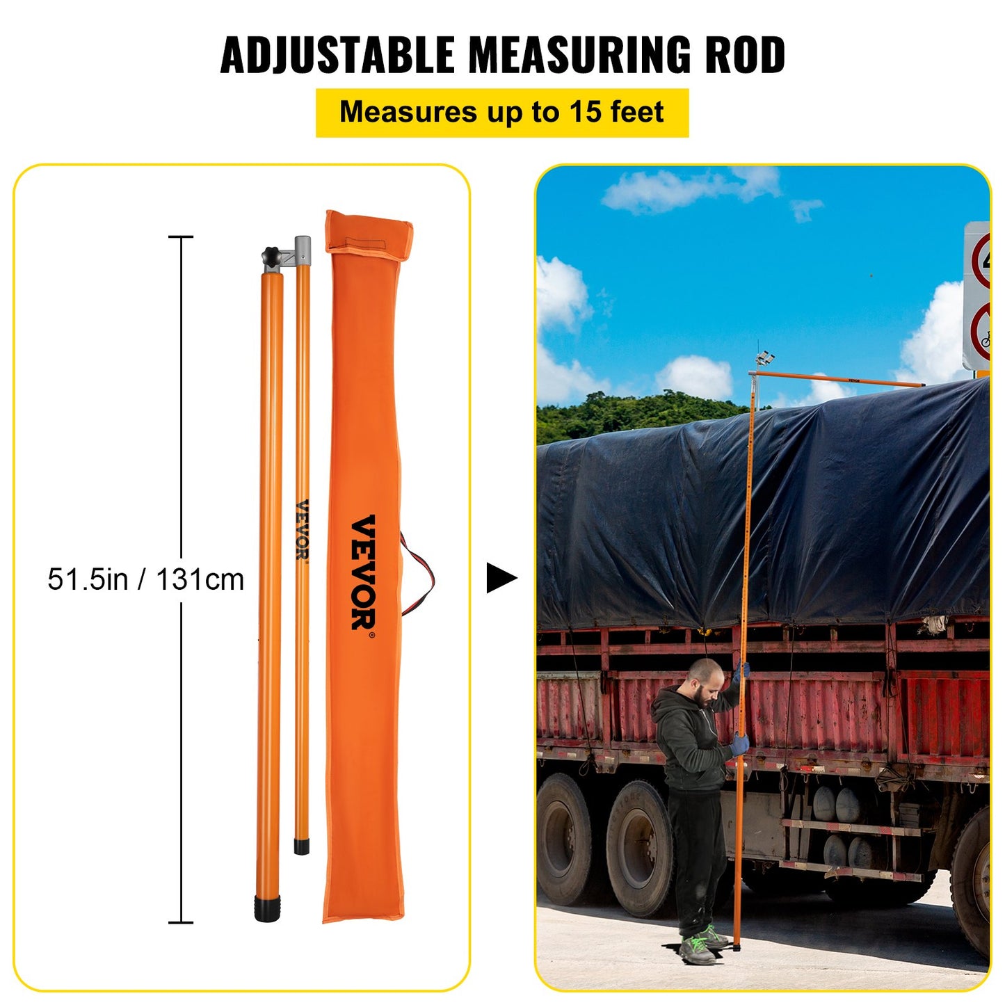 VEVOR Load Height Measuring Stick, 15\' Sturdy Fiberglass Truck Height Stick with