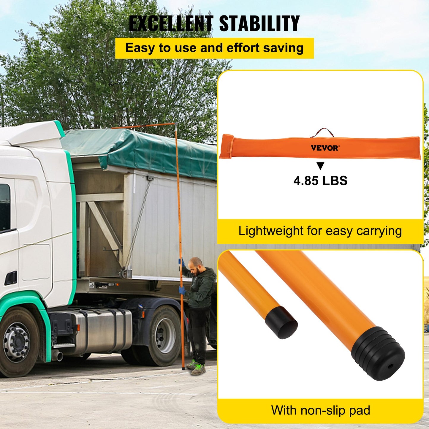 VEVOR Load Height Measuring Stick, 15\' Sturdy Fiberglass Truck Height Stick with