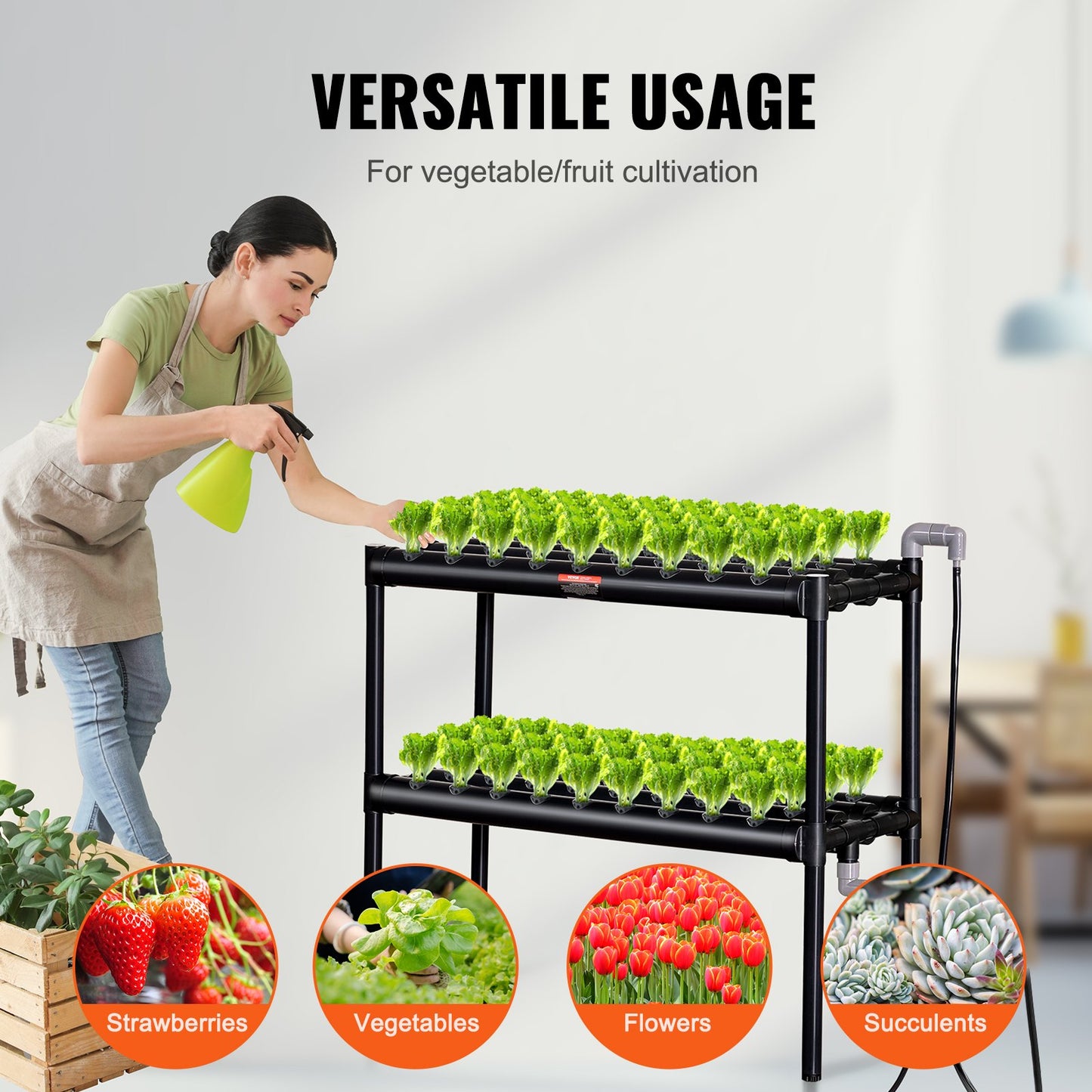 VEVOR Hydroponics Growing System, 72 Sites 2 Layers, Dark Grey PVC Pipes Hydroponic