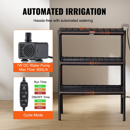 VEVOR Hydroponics Growing System, 108 Sites 3 Layers, Dark Grey PVC Pipes Hydroponic