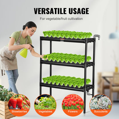 VEVOR Hydroponics Growing System, 108 Sites 3 Layers, Dark Grey PVC Pipes Hydroponic