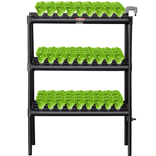 VEVOR Hydroponics Growing System, 108 Sites 3 Layers, Dark Grey PVC Pipes Hydroponic