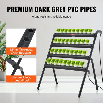 Hydroponic Grow Kit, 36 Sites 4 Layers, Dark Grey PVC with Pump & Timer