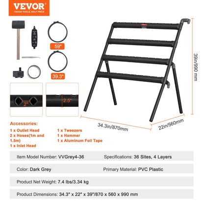 VEVOR Hydroponics Growing System, 36 Sites 4 Layers, Dark Grey PVC Pipes Hydroponic