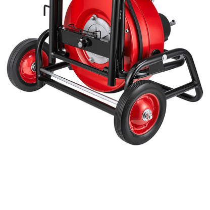 Drain Cleaner Machine 30m x 12.7mm, Auto Feed Sewer Snake Auger, Portable Drain Cleaning Machine with Climbing Wheels, Adjustable Drum, 8 Cutters & Foot Switch for 50mm to 150mm Pipes