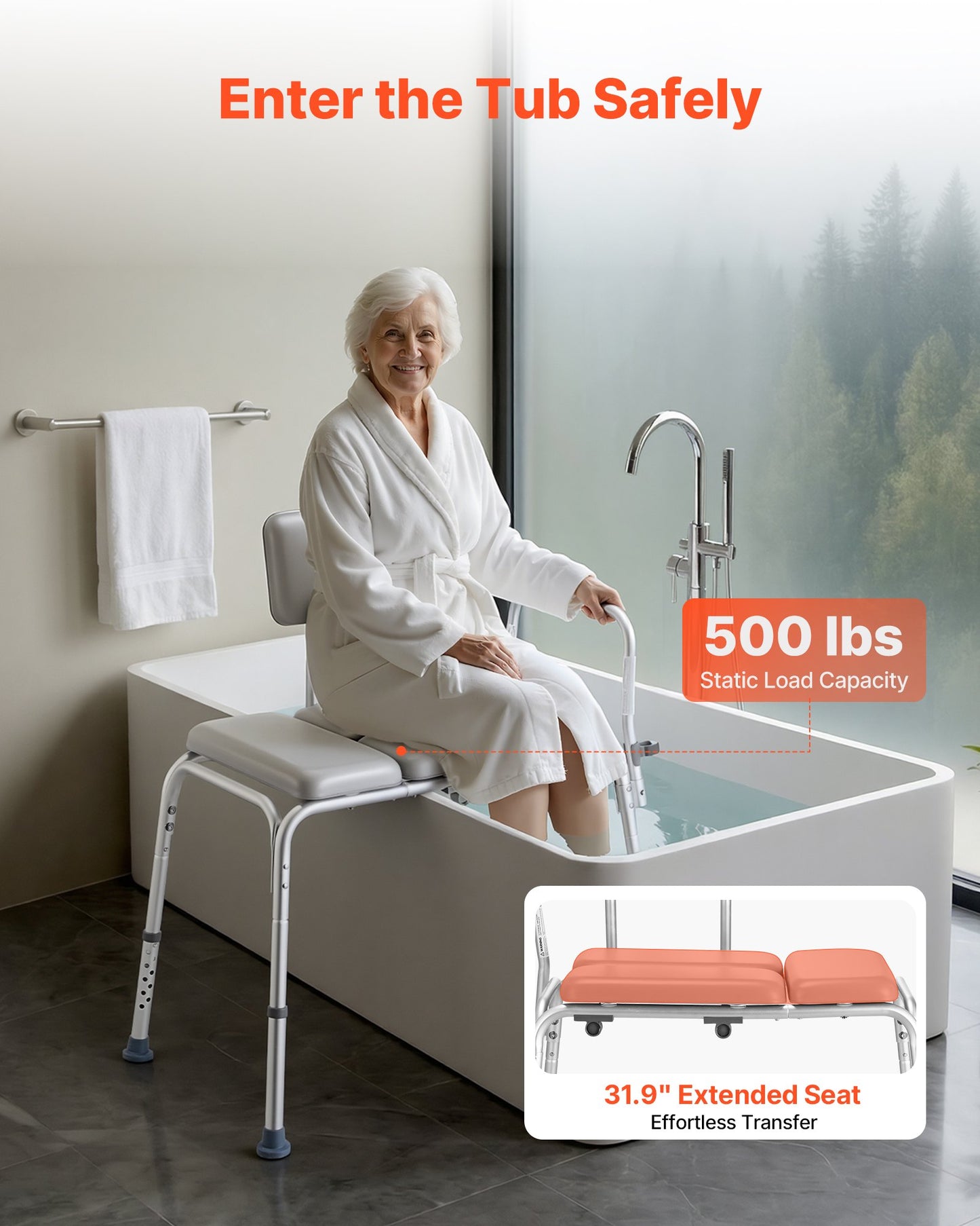 Tub Transfer Bench for Bathtub, 227 kg Weight Capacity Heavy Duty Shower Chair with Arm and Backrest, Height Adjustable Bathroom Shower Bench Bath Seat for Adults, Seniors, Elderly and Disabled