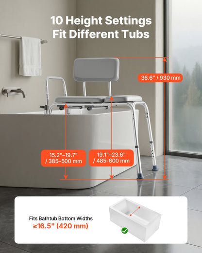 Tub Transfer Bench for Bathtub, 227 kg Weight Capacity Heavy Duty Shower Chair with Arm and Backrest, Height Adjustable Bathroom Shower Bench Bath Seat for Adults, Seniors, Elderly and Disabled