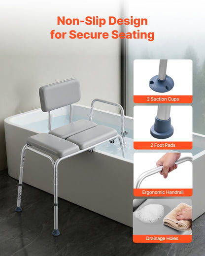 Tub Transfer Bench for Bathtub, 227 kg Weight Capacity Heavy Duty Shower Chair with Arm and Backrest, Height Adjustable Bathroom Shower Bench Bath Seat for Adults, Seniors, Elderly and Disabled