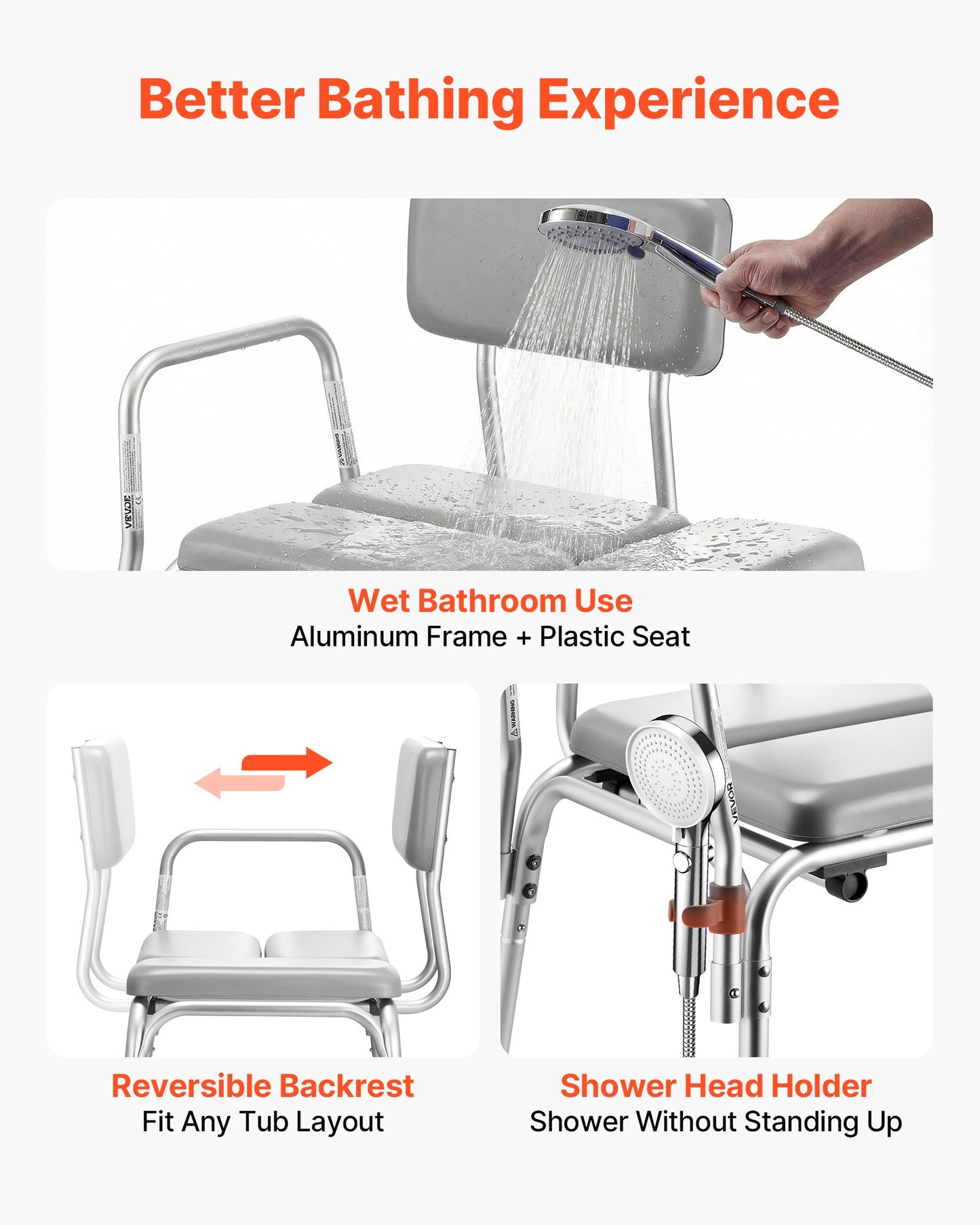Tub Transfer Bench for Bathtub, 227 kg Weight Capacity Heavy Duty Shower Chair with Arm and Backrest, Height Adjustable Bathroom Shower Bench Bath Seat for Adults, Seniors, Elderly and Disabled
