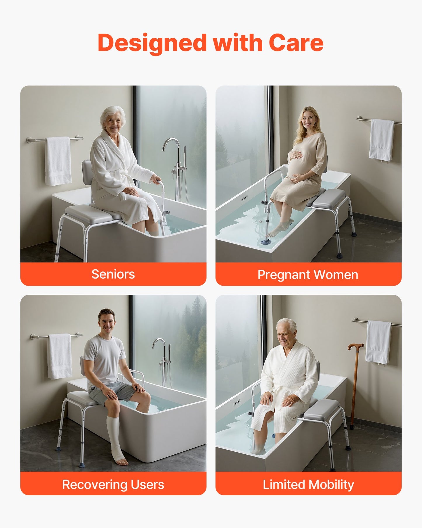 Tub Transfer Bench for Bathtub, 227 kg Weight Capacity Heavy Duty Shower Chair with Arm and Backrest, Height Adjustable Bathroom Shower Bench Bath Seat for Adults, Seniors, Elderly and Disabled