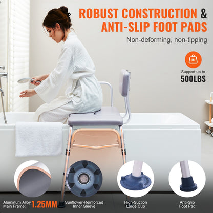 Lightweight Adjustable Tub Transfer Bench with Padded Seat for Elderly & Disabled
