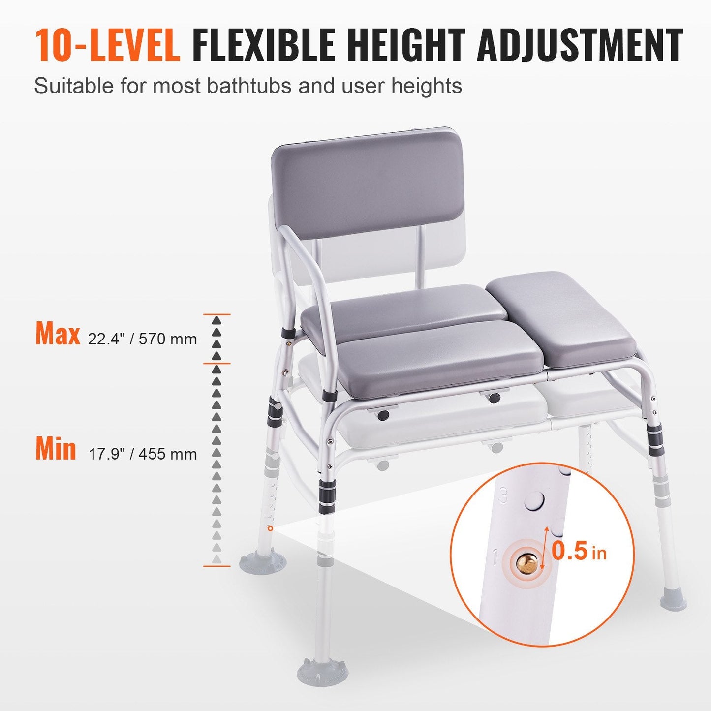 Lightweight Adjustable Tub Transfer Bench with Padded Seat for Elderly & Disabled