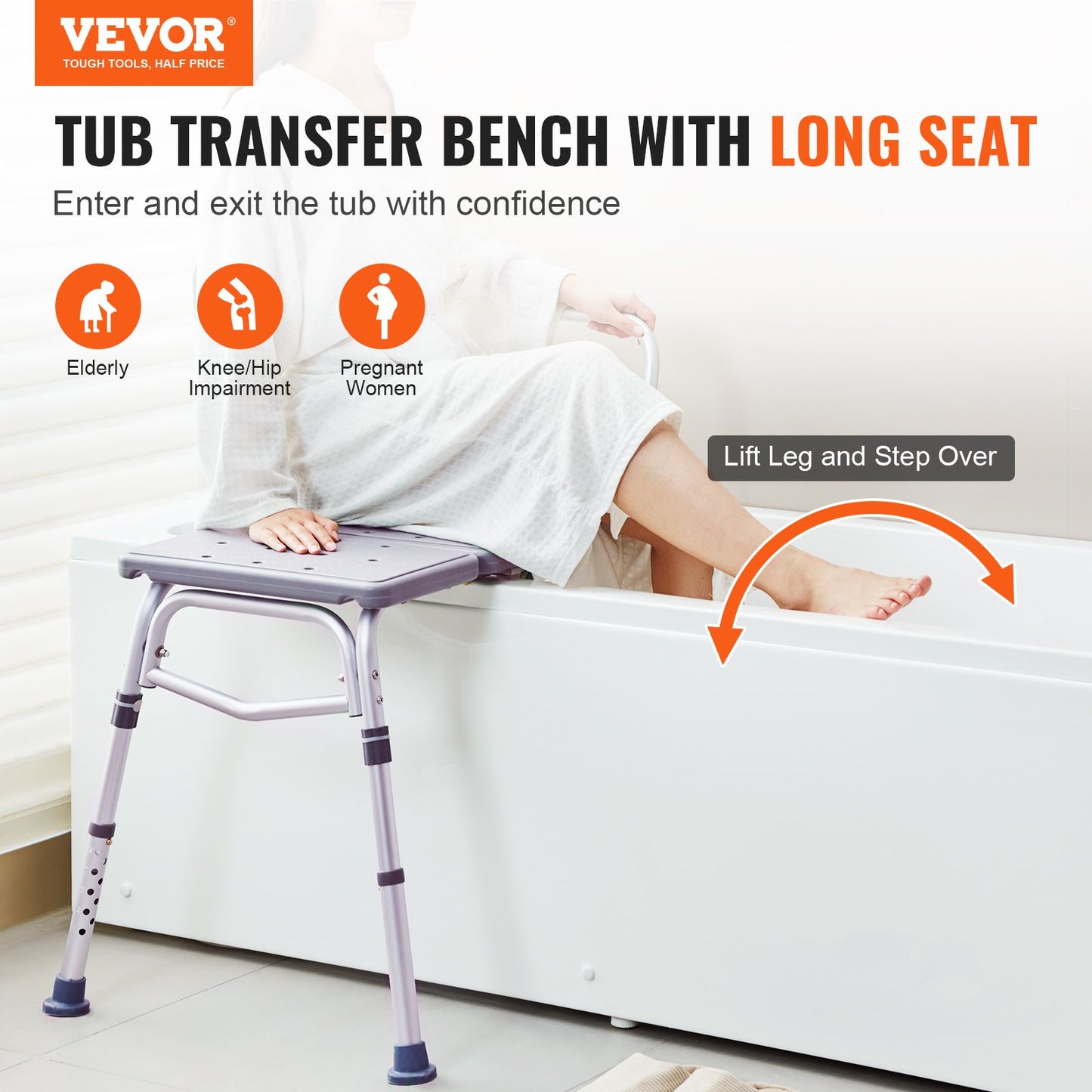 VEVOR Tub Transfer Bench for Bathtub, Adjustable Shower Seats , Lightweight