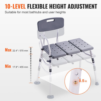 Adjustable Lightweight Bath Transfer Bench with Non-Slip Seat, 180 kg Capacity