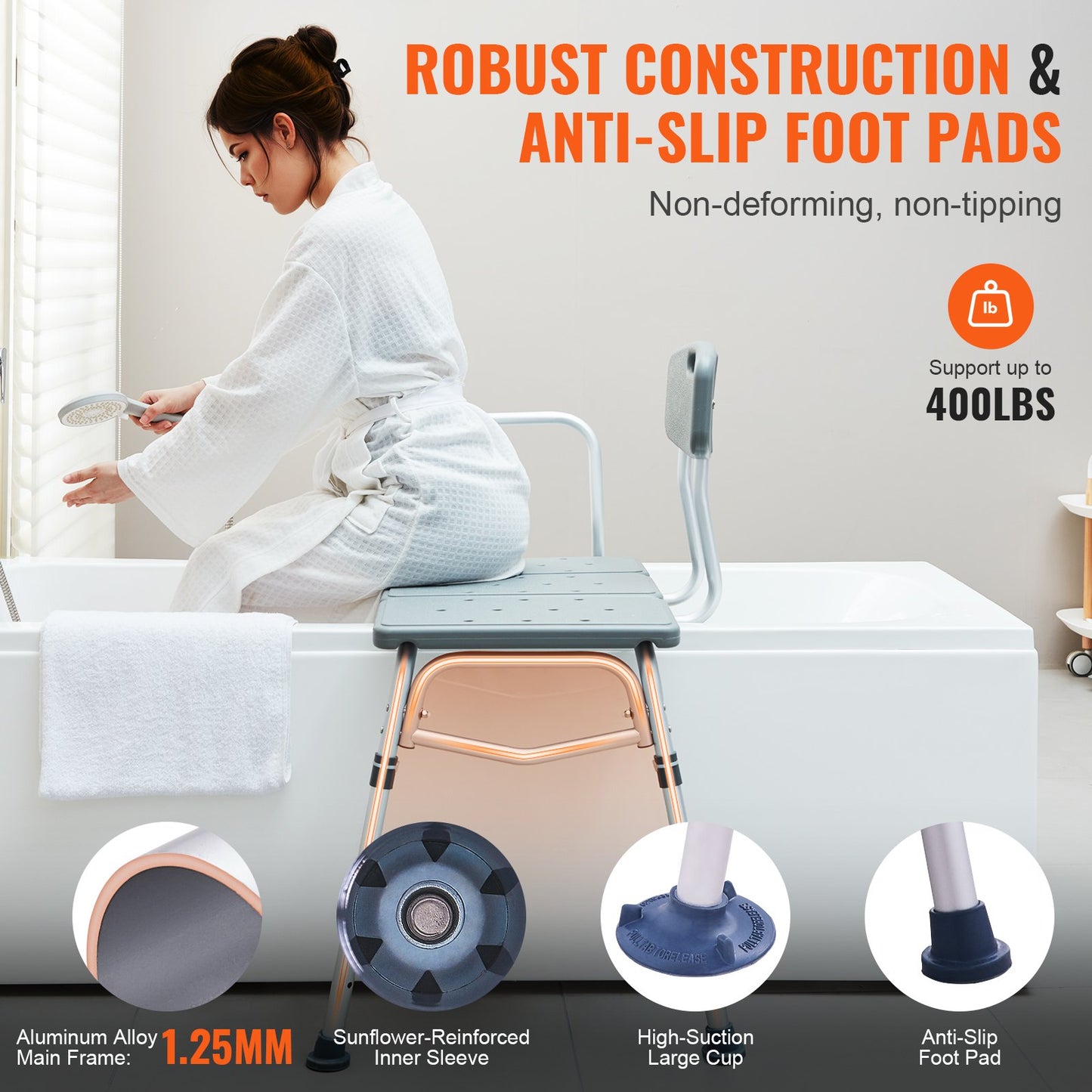 VEVOR Tub Transfer Bench for Bathtub, Adjustable Shower Seats , Lightweight