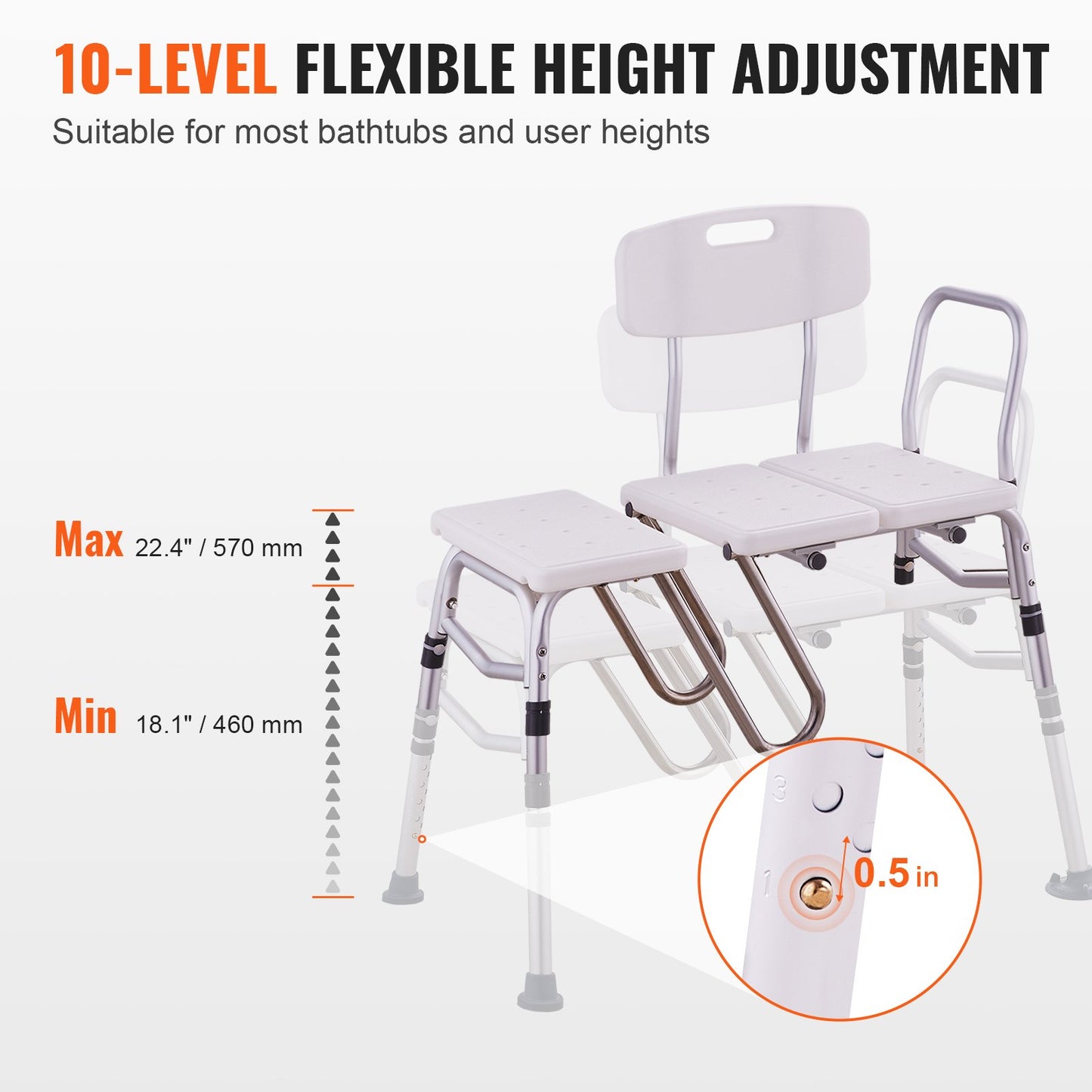 VEVOR Tub Transfer Bench Bathtub Shower Seat for Senior Height Adjustable 400LBS