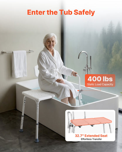 Tub Transfer Bench for Bathtub, 180 kg Weight Capacity Heavy Duty Shower Chair with Arm and Backrest, Height Adjustable Bathroom Shower Bench Bath Seat for Adults, Seniors, Elderly and Disabled