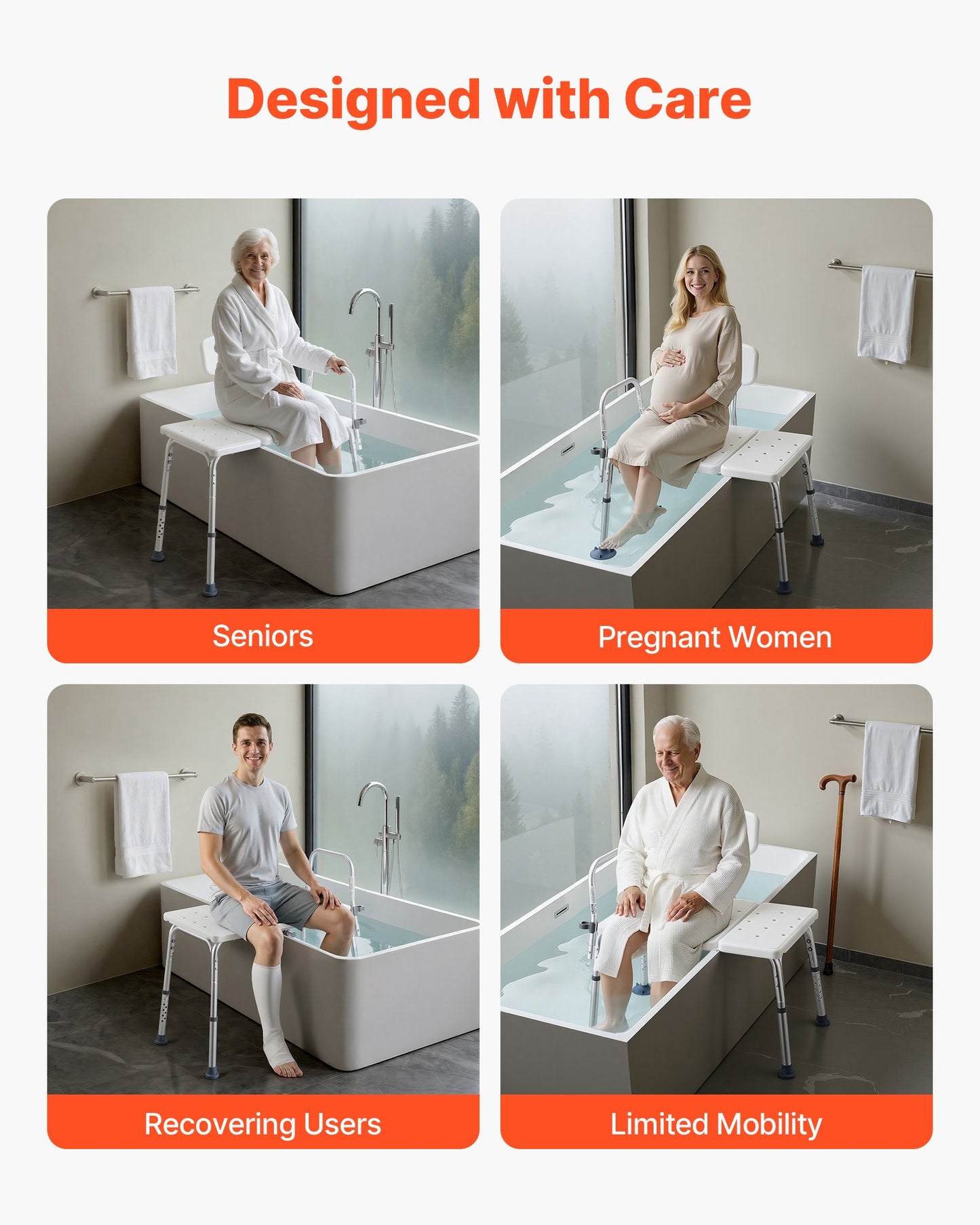 Tub Transfer Bench for Bathtub, 180 kg Weight Capacity Heavy Duty Shower Chair with Arm and Backrest, Height Adjustable Bathroom Shower Bench Bath Seat for Adults, Seniors, Elderly and Disabled