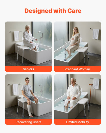 Tub Transfer Bench for Bathtub, 180 kg Weight Capacity Heavy Duty Shower Chair with Arm and Backrest, Height Adjustable Bathroom Shower Bench Bath Seat for Adults, Seniors, Elderly and Disabled