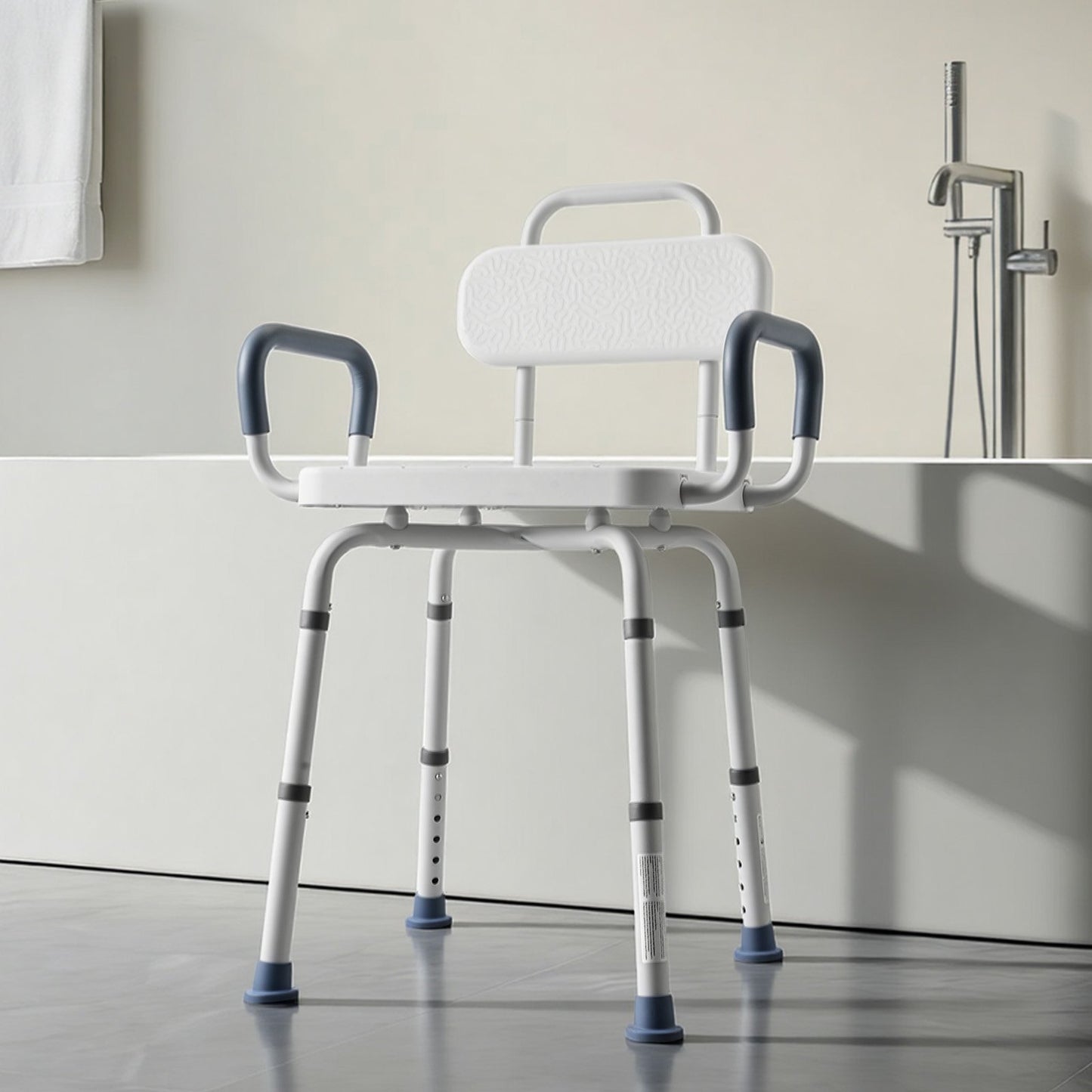 Swivel Shower Chair with Arms and Back, 180 kg Load Heavy Duty Bench Seat for Inside Shower Stall and Bathtub, Height Adjustable Bathroom Bath Tub Seat for Adults, Seniors, Elderly and Disabled