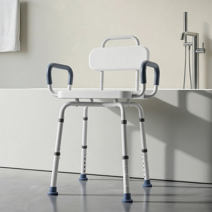 Swivel Shower Chair with Arms and Back, 180 kg Load Heavy Duty Bench Seat for Inside Shower Stall and Bathtub, Height Adjustable Bathroom Bath Tub Seat for Adults, Seniors, Elderly and Disabled