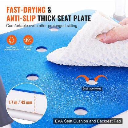 360° Swivel Shower Chair with Armrests & Backrest, 180 kg Capacity, Adjustable Height