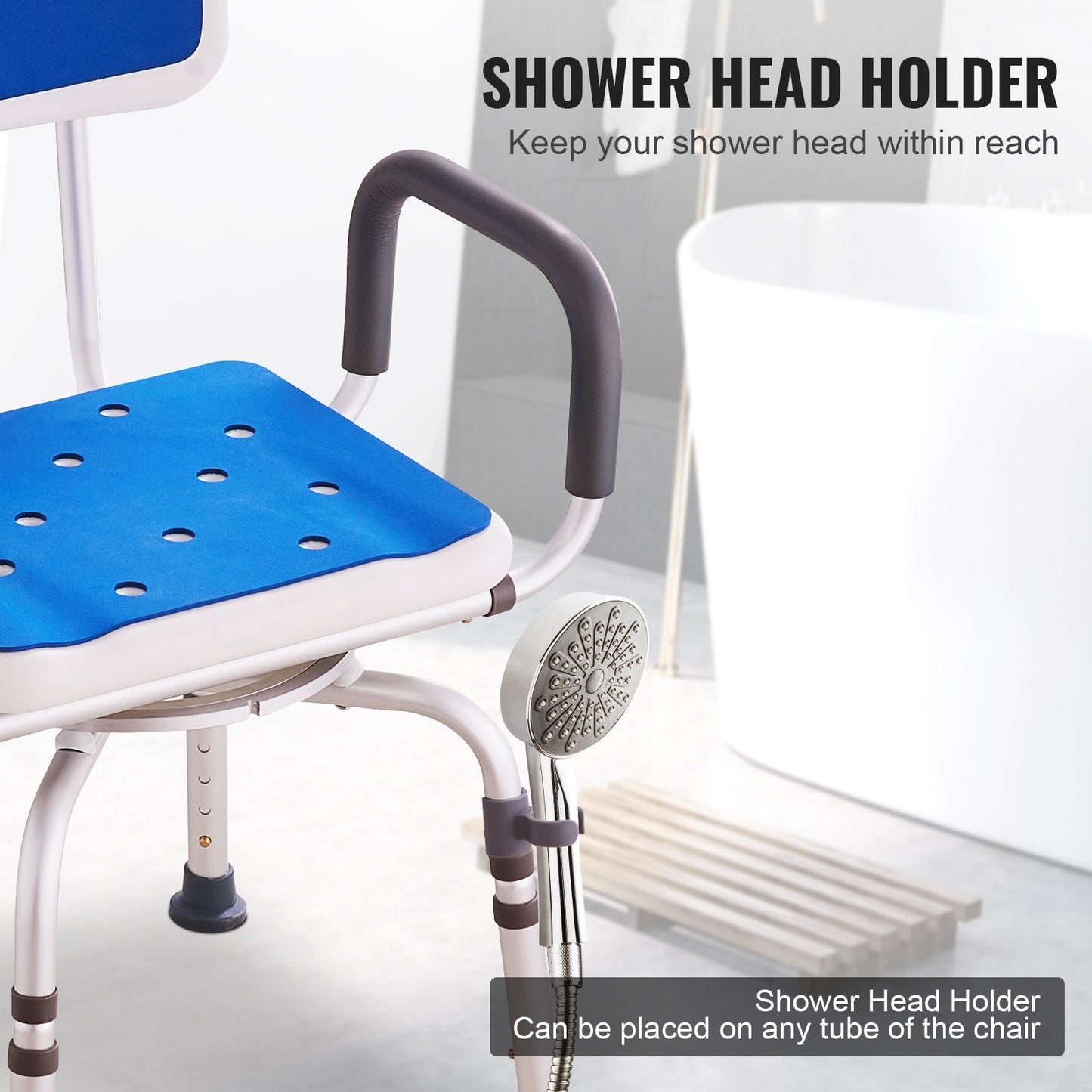 360° Swivel Shower Chair with Armrests & Backrest, 180 kg Capacity, Adjustable Height