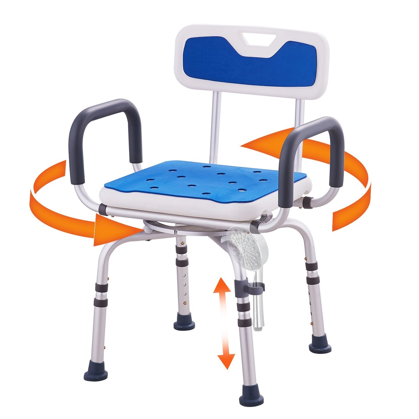 360° Swivel Shower Chair with Armrests & Backrest, 180 kg Capacity, Adjustable Height