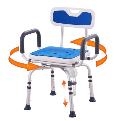 360° Swivel Shower Chair with Armrests & Backrest, 180 kg Capacity, Adjustable Height
